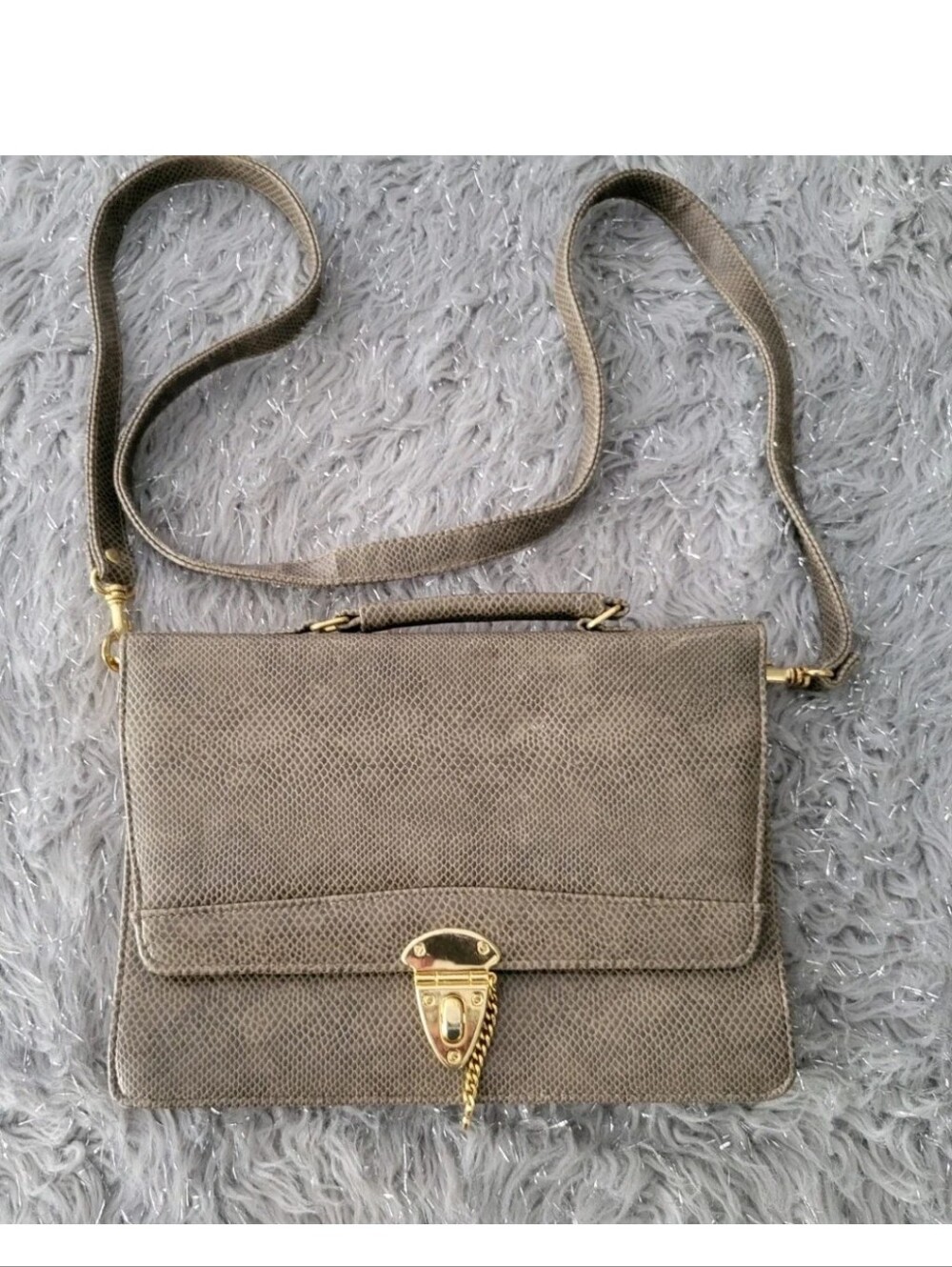 Vintage Barganza and Couture Brown Snakeskin Structured Crossbody Bag Top Handle
